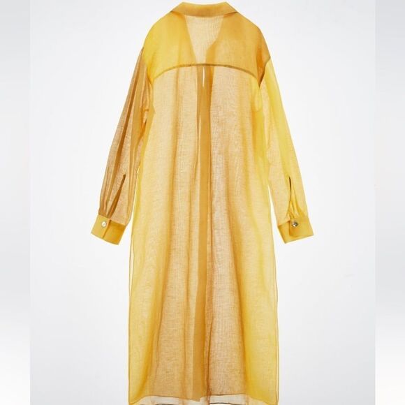 Zara yellow silk and linen blend oversized shirt dress - Picture 5 of 5
